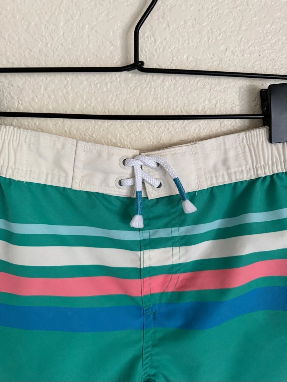 Mini Boden Boys Striped Board Short Swim Trunks 11-12 Tropical Green